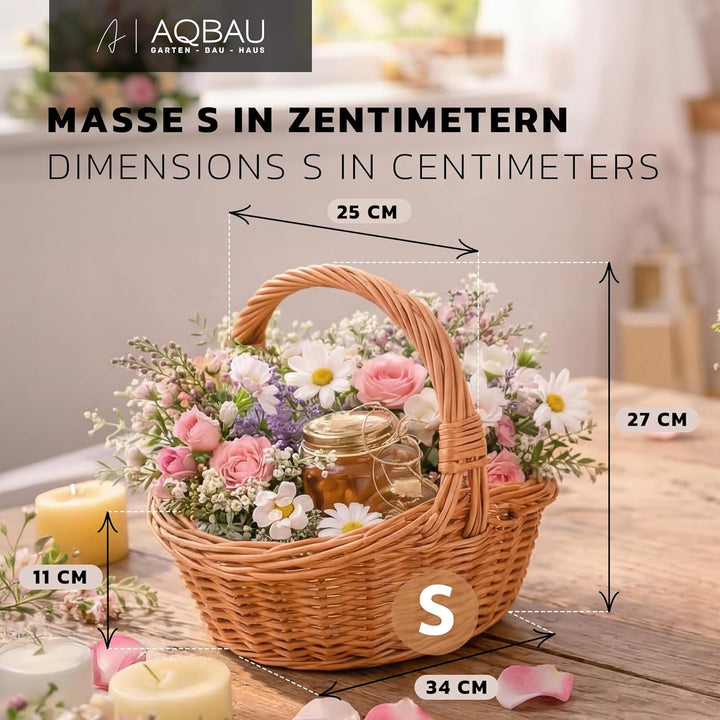 Geschenkkorb S mit Henkel, Weidenkorb Geflochten Natur, Präsentkorb für Geschenke und Ostern, 34 x 2