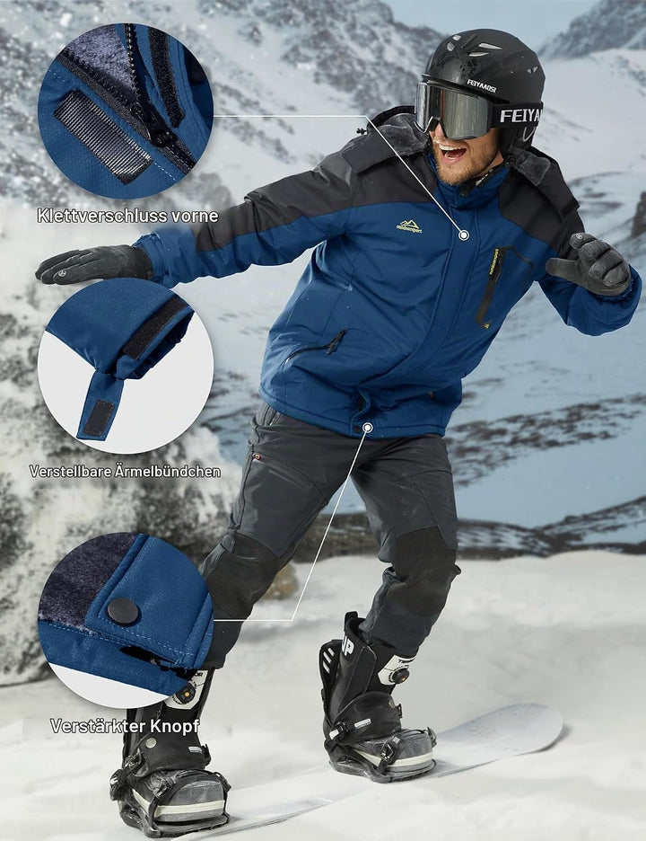 MAGCOMSEN Herren Winter Skijacke Fleece Gefüttert Jacke Outdoor Verdickt Softshelljacke Wasserdicht