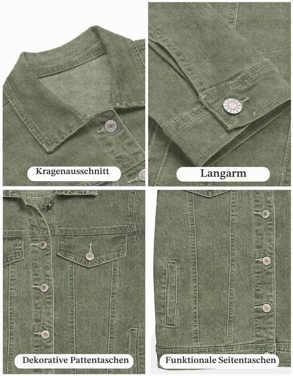 Jeansjacken Damen Jean Stretchy Langarm Trucker Jacke mit Tasche, S Calliste Gr&amp;