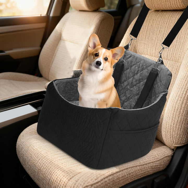 Hundeautositz für kleine bis mittlere Hunde bis 15kg, Auto Hundesitz Erhöht mit Sicherheitsgurten, W