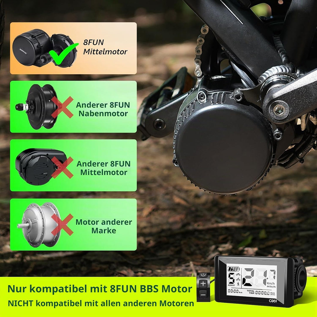 Ebike Display C961 für BAFANG BBS01B BBS02B BBS HD Mittelmotor, Elektrofahrrad Display Messgerät Bed