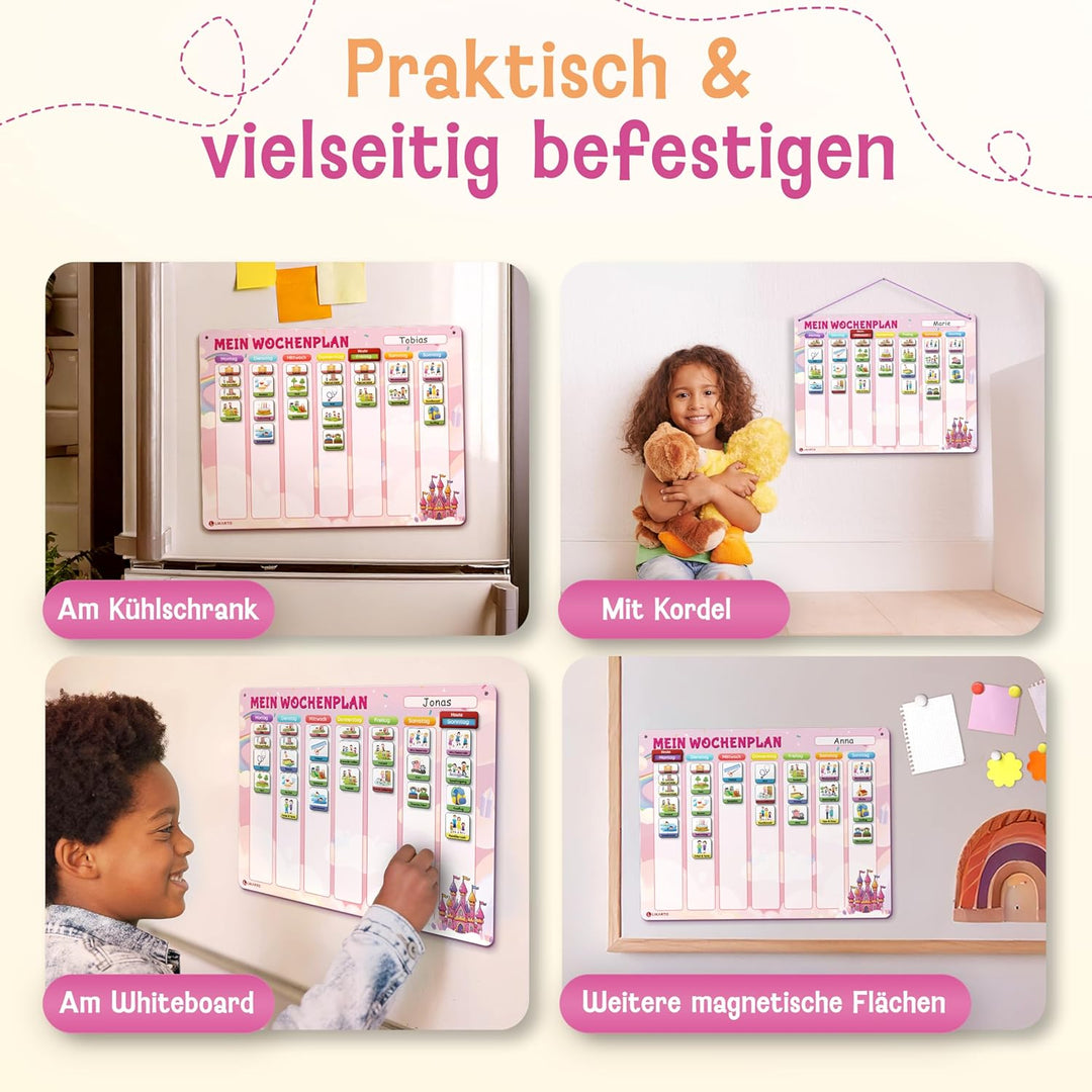 LIKARTO Wochenplaner Kinder – [DAS ORIGINAL] – Montessori Aufgabenplaner & Magnettafel – individuell