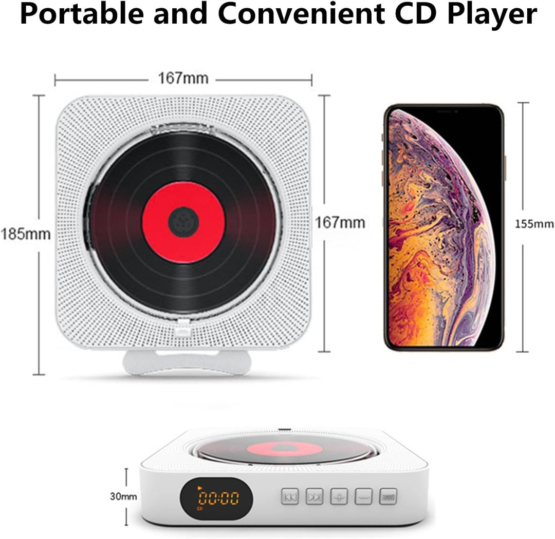 CD-Player mit Bluetooth – Wandmontierbarer Musik-Player Home Audio Boombox mit LCD-Display und Staub