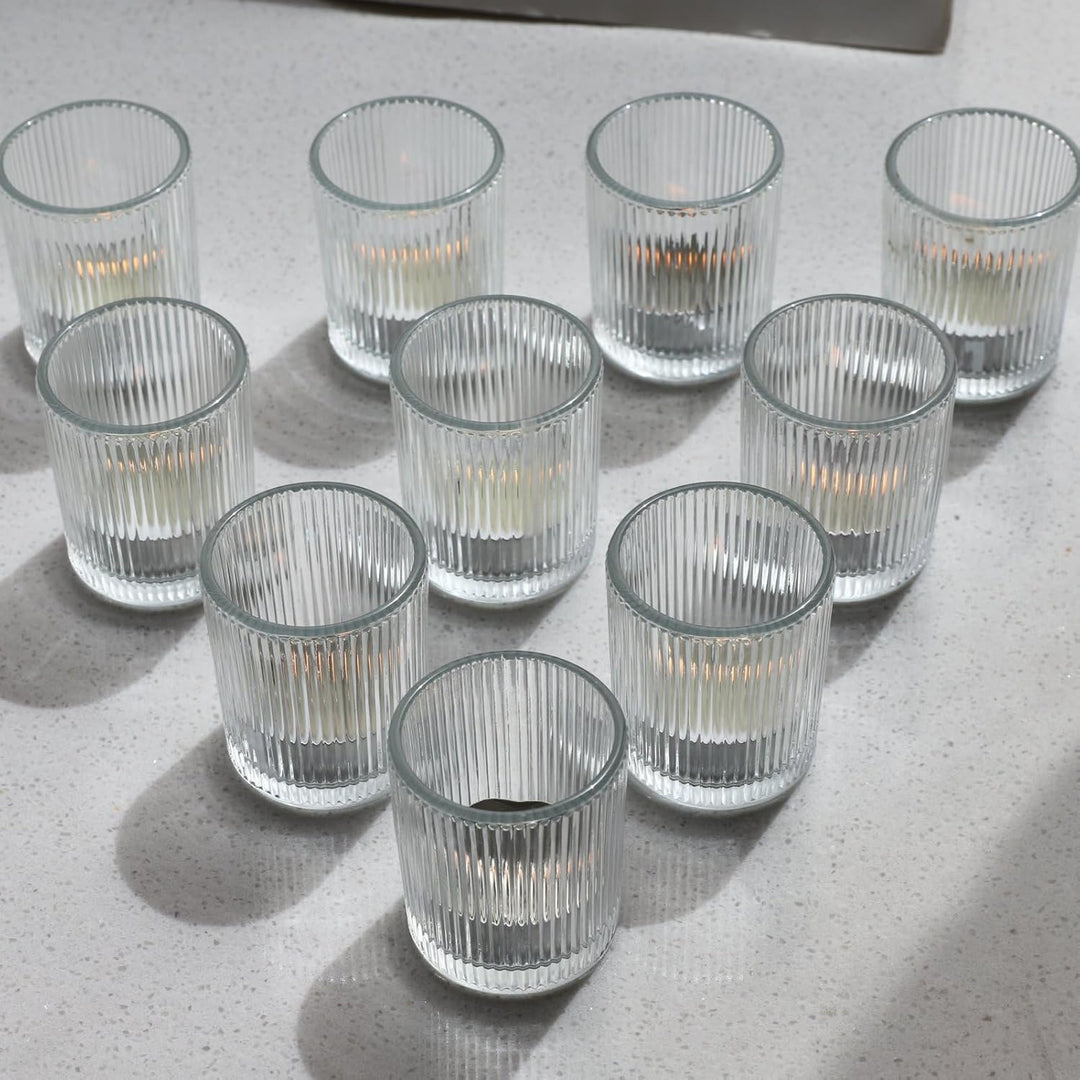 Vohocandle Klare Teelichthalter Glas mit 12, Teelichtgläser Vintage als Hochzeitsgeschenk, Transpare