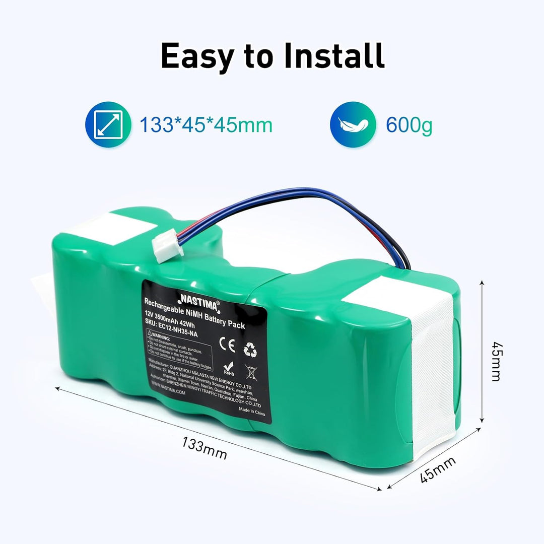 NASTIMA 12V 3500mAh NI-MH Akku Kompatibel mit Ecovacs Deebot 900 700 600 M88 DE33 DE35 DE35G DE53 DE