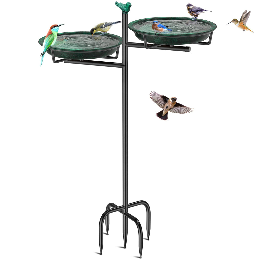 Vogeltränke Vogelbad Schale Stehend, 2-in-1 Vogelbad für Draussen Garten mit Doppelbecken für Wasser
