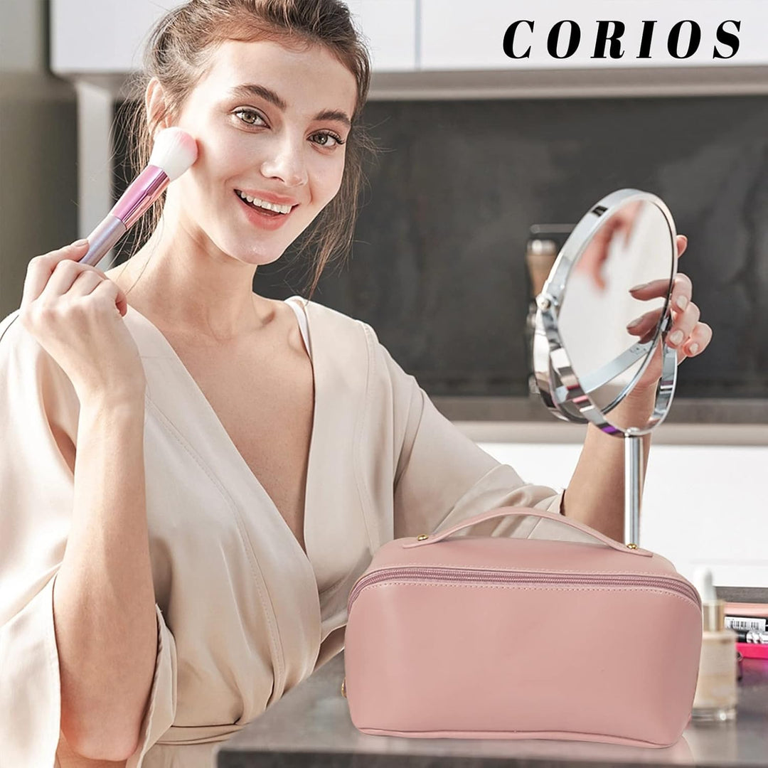 CORIOS Grosse Kapazität Kosmetiktasche Wasserdicht Kulturtasche Leder Schminktasche Multifunktions K
