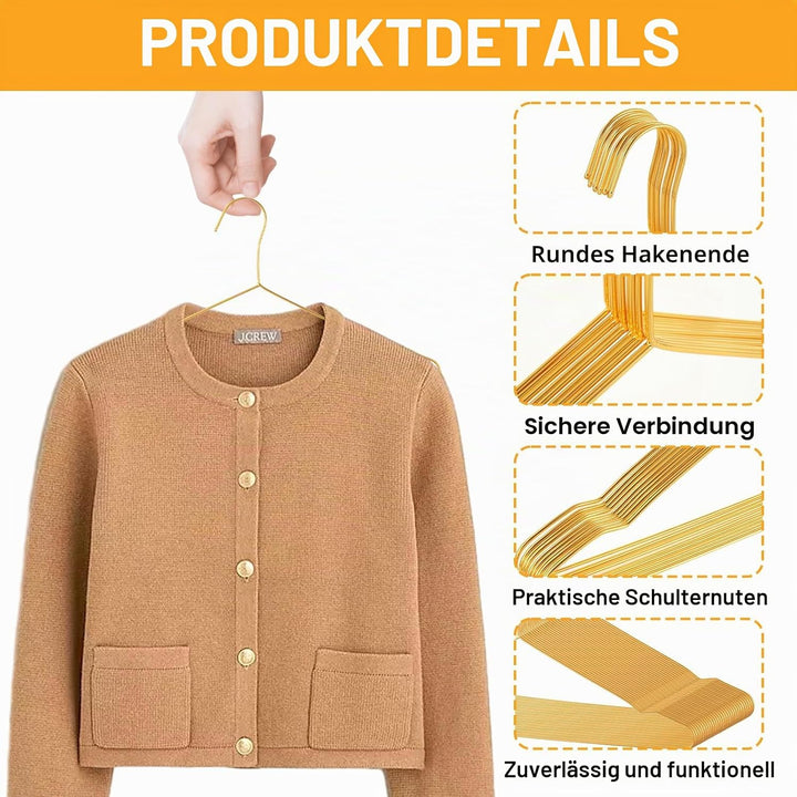 YEXEXINM 30er-Pack Goldene Metallbügel, 42cm Edelstahl Kleiderbügel mit Kugelspitzen, 3,0mm Dicke Ro