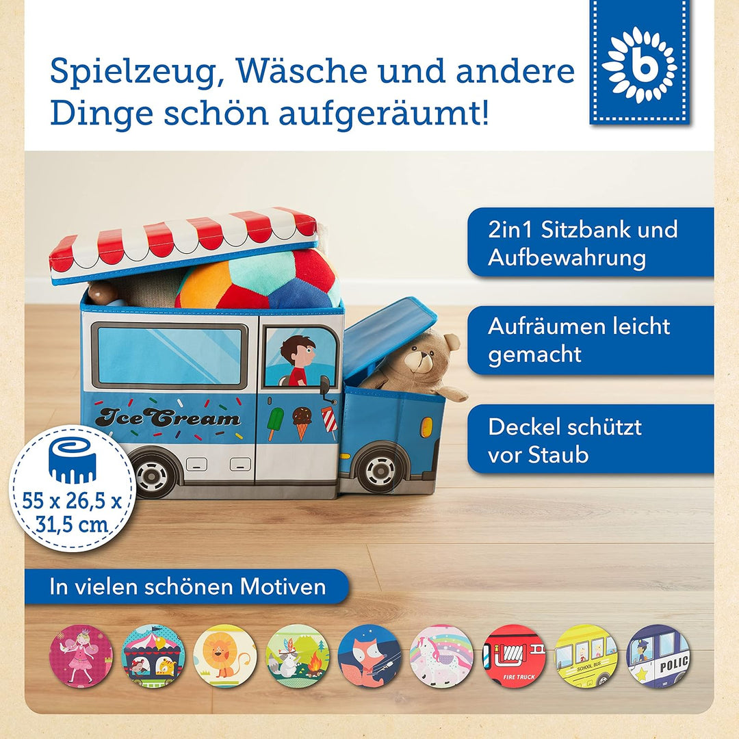 Bieco Aufbewahrungsbox mit Deckel Kinder Icecream, faltbar, Sitzhocker mit Sitzgelegenheit, und Pols