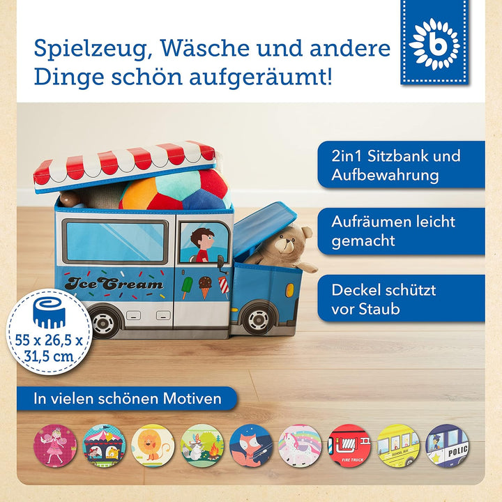 Bieco Aufbewahrungsbox mit Deckel Kinder Icecream, faltbar, Sitzhocker mit Sitzgelegenheit, und Pols