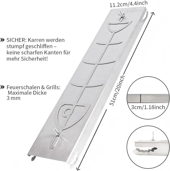 AMOZO Edelstahl Flammlachshalter für Feuerschalen & Kugelgrills | Grillzubehör für Feuerschale und K
