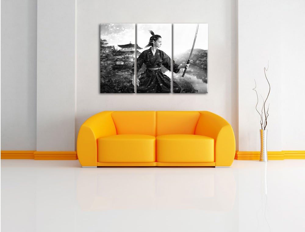 Pixxprint Samurai-Kriegerin als Leinwandbild/Grösse: 3 Teilig (120x80 cm) cm/Wandbild/Kunstdruck/fer