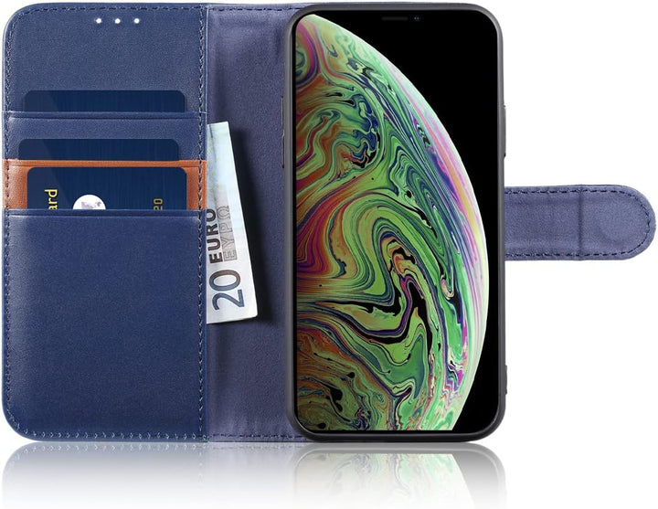 LENSUN Echtleder Hülle für iPhone XS, iPhone X Handyhülle Flip Cover [Echtes Leder][Kartenfach][RFID