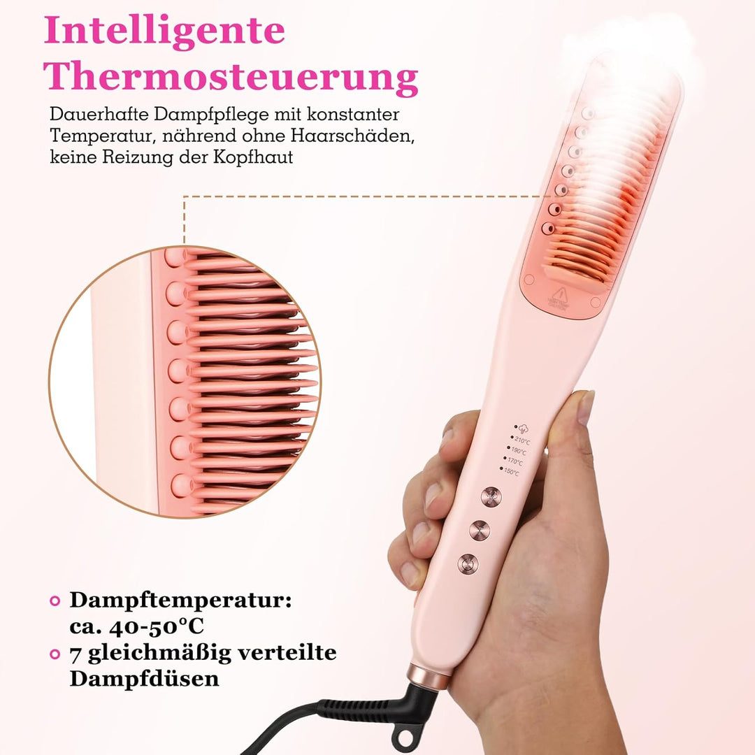 Dampf-Haarglätter Bürste 3-Temp Stufen | Glättungsbürste PTC 30s Aufheizen | Glättbürste Heissschutz