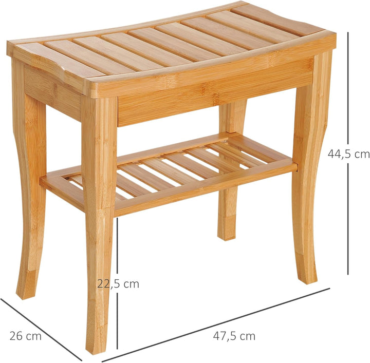 HOMCOM Duschhocker Badhocker mit Ablage Duschsitz Duschstuhl Badstuhl Badregal Bambus Natur 47,5 x 2