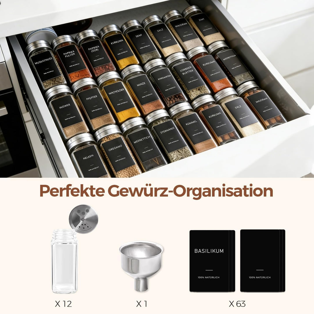 ComSaf Gewürzgläser, Gewürzstreuer mit Drehbarer Deckel 120 ml, 12er Set 120ml/12PCS, 120ml/12PCS