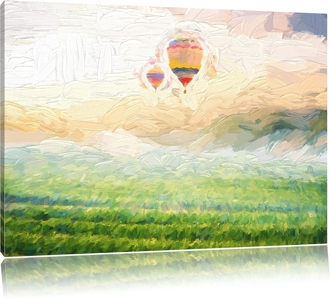 Pixxprint Heissluftballon Landschaft als Leinwandbild/Grösse: 100x70 / Wandbild/Kunstdruck/fertig be