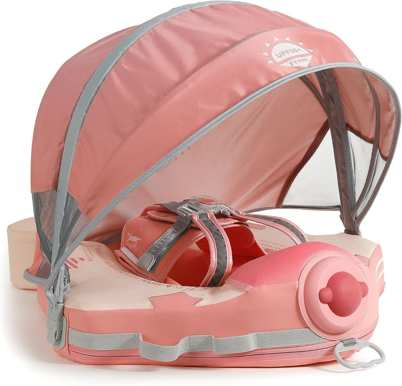 HECCEI Baby Schwimmring Mambobaby Nicht Aufblasbarer Schwimmreifen mit Sonnendach Schwanz, Weiches W