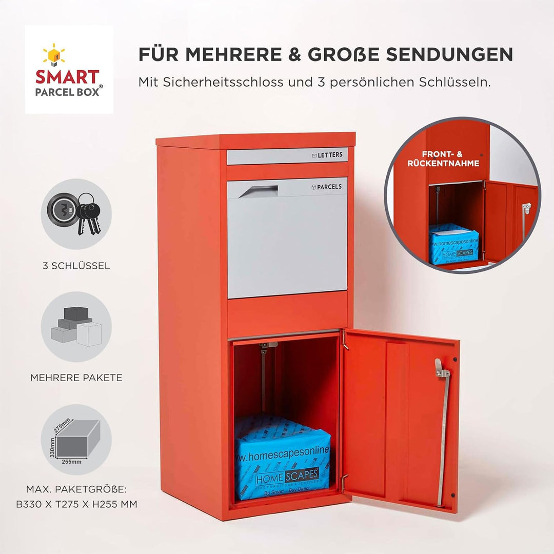 Smart Parcel Box Paketbox L - Briefkasten mit Paketfach wetterfest, rot | Paketbriefkasten, Paketbox