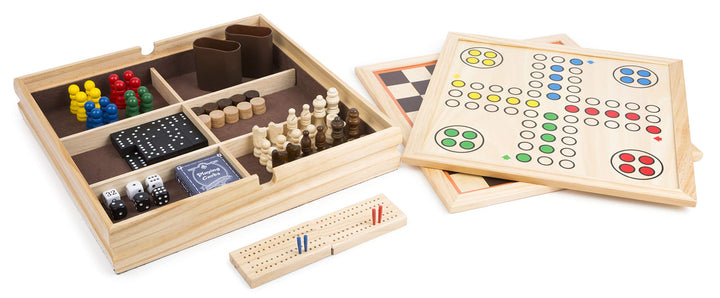 Small Foot Spielesammlung 9 in 1 aus Holz, Klassische Gesellschaftsspiele für die Familie, für Kinde