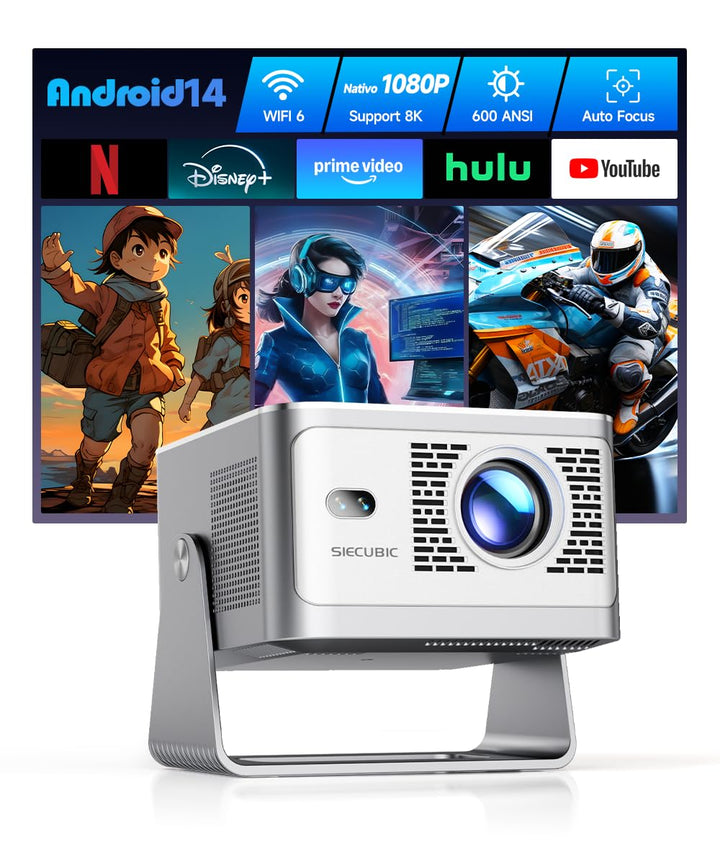 Mini Beamer 4K 8K Unterstützt 1080P Full HD, Android 14 Smart Projektor, WiFi 6 Bluetooth 5.4, Autof