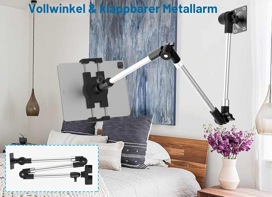 woleyi Langem Arm Tablet Wandhalterung Faltbarer, Multi Winkel Metall Wand Tablet Halterung schwenkb