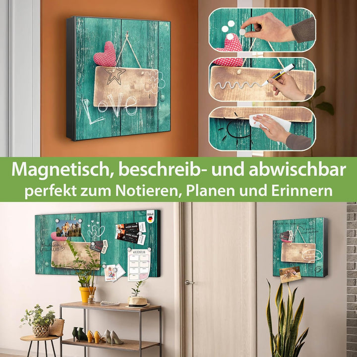 banjado® Grosser Schlüsselkasten Glas/Schlüsselbox 30cm x 30cm mit 50 Haken - Motiv Tür mit Herz/Sch