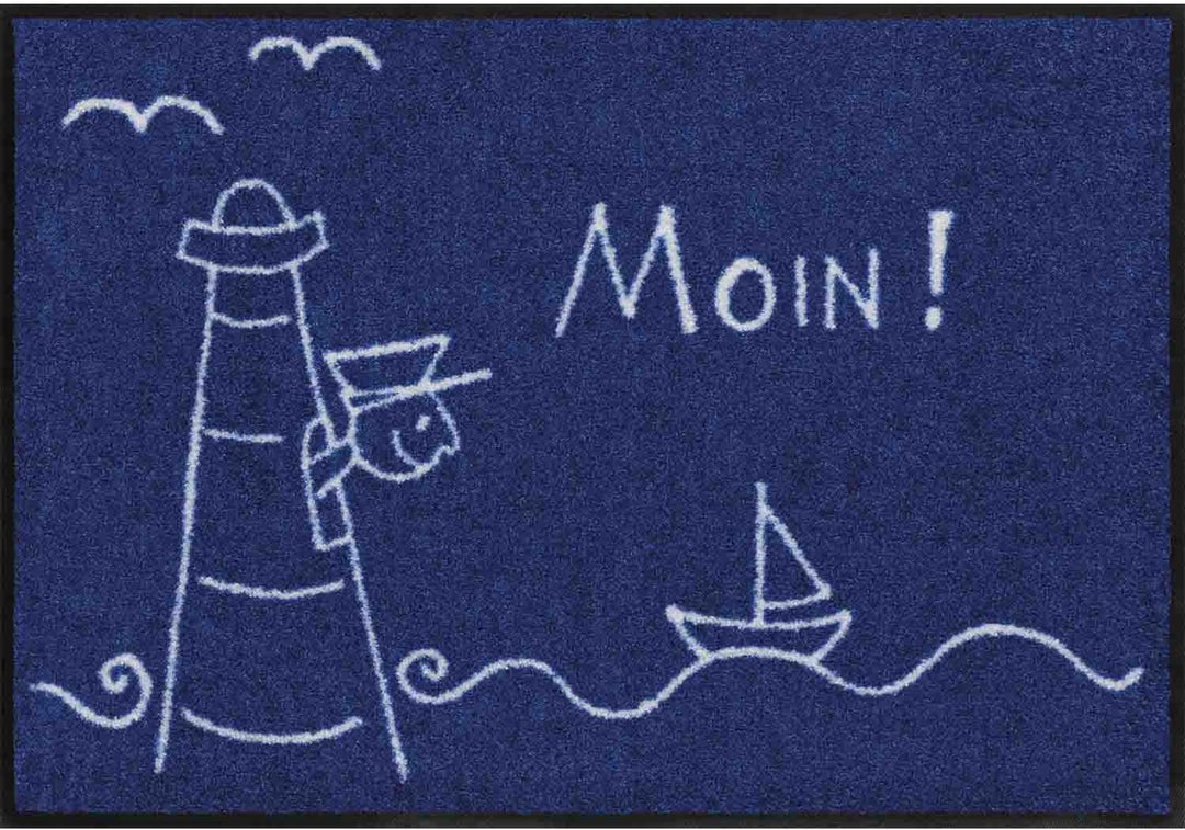 Salonloewe Fussmatte waschbar Leuchtturm 50x75 cm blau weiss maritim Eingangs-Matte Haustür Flur Sch