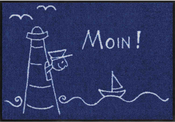 Salonloewe Fussmatte waschbar Leuchtturm 50x75 cm blau weiss maritim Eingangs-Matte Haustür Flur Sch
