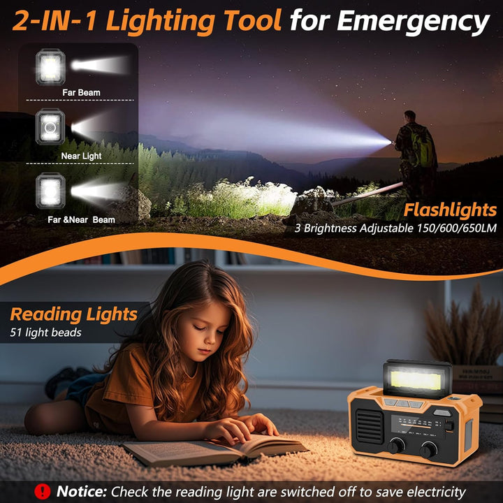 27000mAh Kurbelradio Notfall,Notfallradio Solar Kurbel FM/AM Mit Bluetooth 5.3, Emergency Radio SOS-