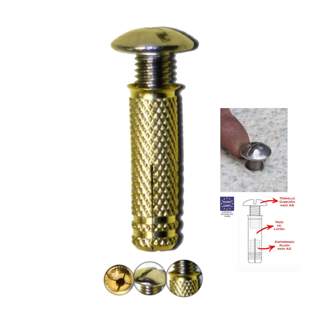 BricoLoco Pooldübel aus Messing, Schraube Edelstahl A2 | Verankersystem für Plane Swimmingpool mit V