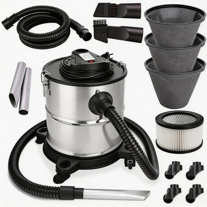 Aschesauger 20L Kaminsauger 1650W + Blasfunktion + DUAL Filter System + 4 Rollen SN121