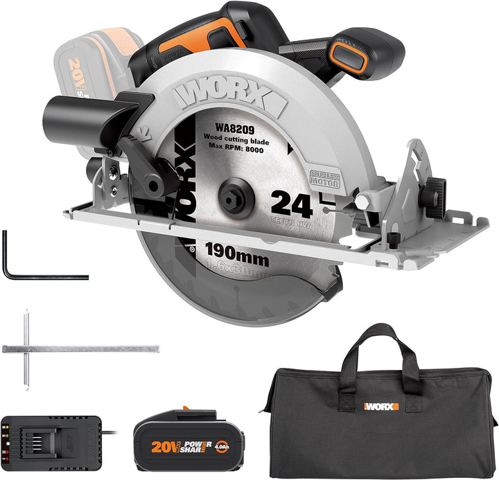 WORX NITRO WX520 Akku-Kreissäge – 190mm Schneideblatt – leistungsstarke bürstenloser Motor – 6100 U/