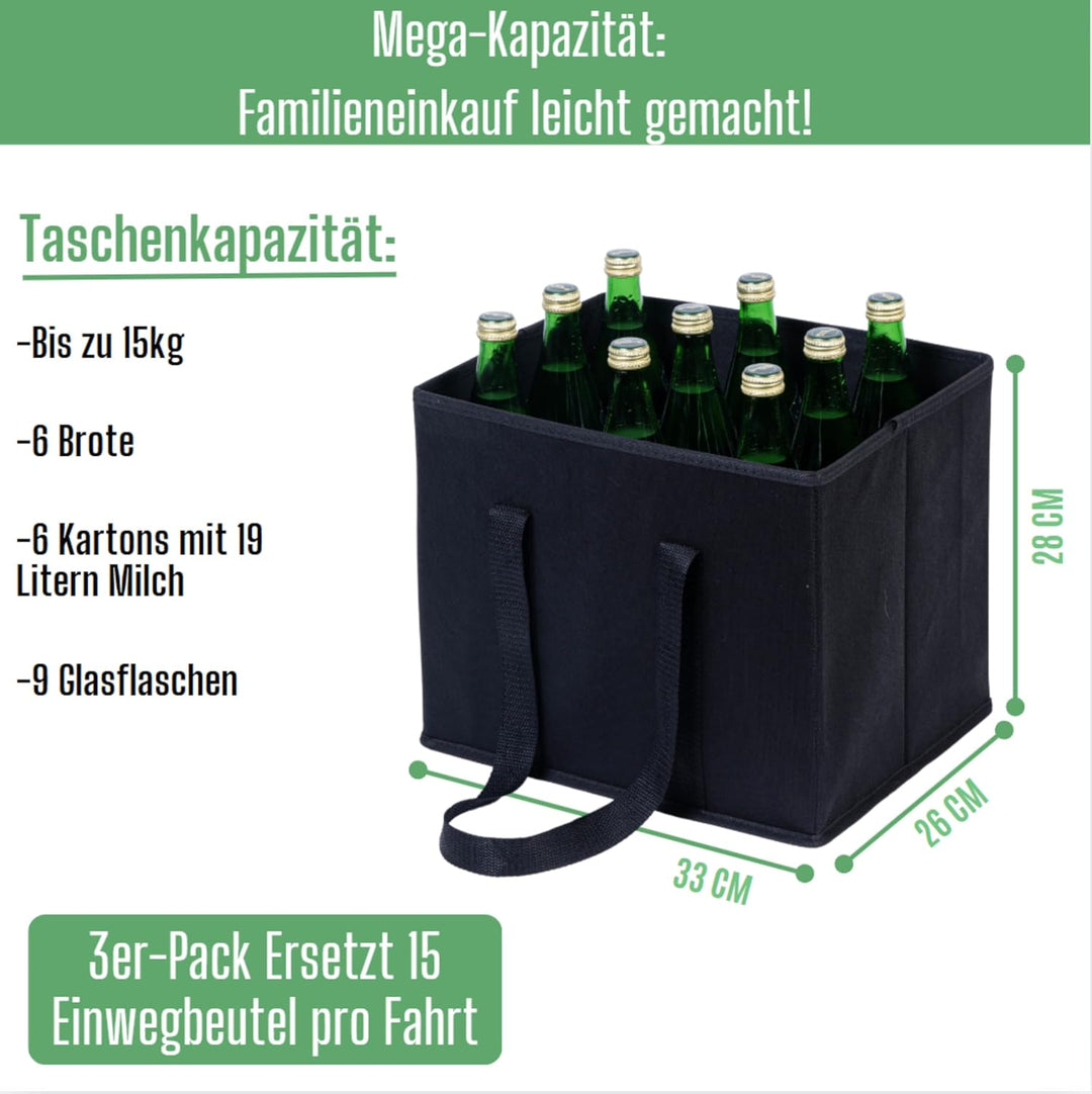 VENO 3-er Pack wiederverwendbare Einkaufstaschen, Einkaufswagentaschen, Lagerboxen, Kofferraum-Organ