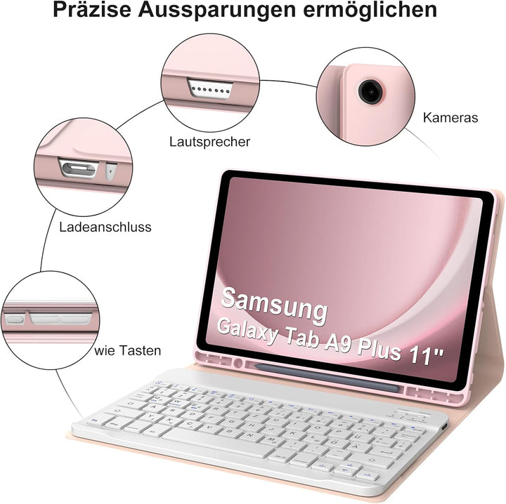 IVEOPPE Tastatur Hülle für Samsung Galaxy Tab А9 Plus 11 Zoll, [QWERTZ Deutsches], Bluetooth Abnehmb