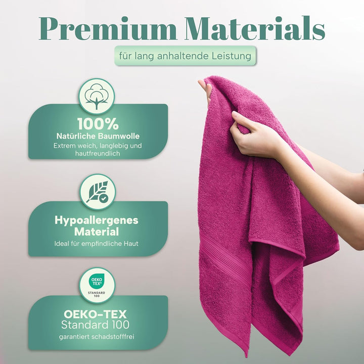 NatureMark 8er Pack Frottier Handtücher 50x100cm, 100% Baumwolle, Pink, 50 x 100 cm