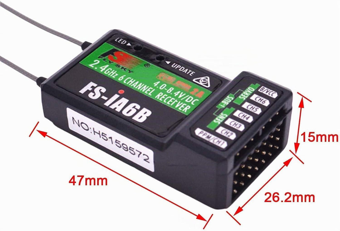 DollaTek FS-iA6B Empfänger 2.4G 6CH mit Doppelantennen-kompatibler Flysky i6 FSI6X i10 Senderfernbed