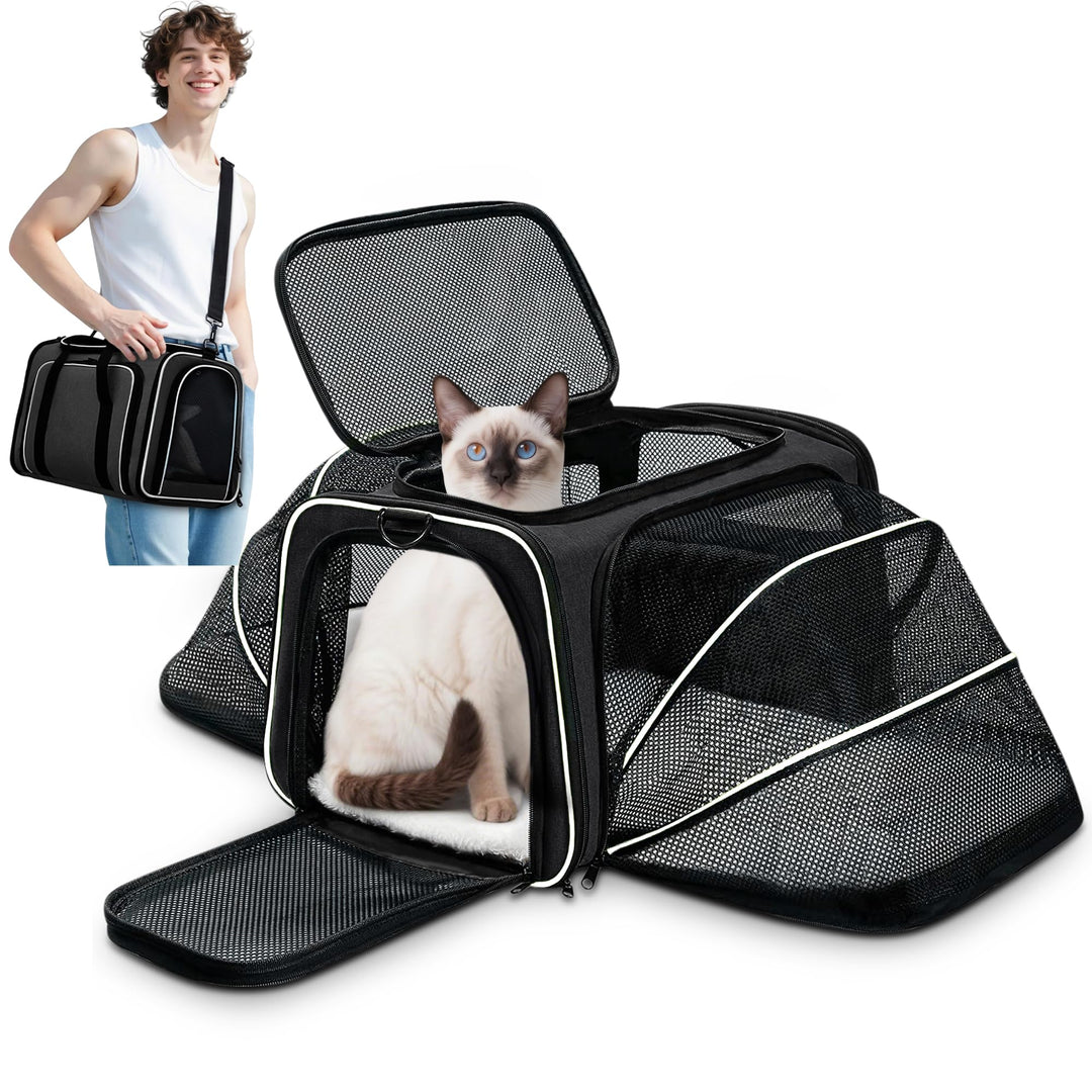 ALLSOPETS Erweiterbare Transporttasche für Katzen und kleine Hunde, Faltbare Weiche Haustiertasche m