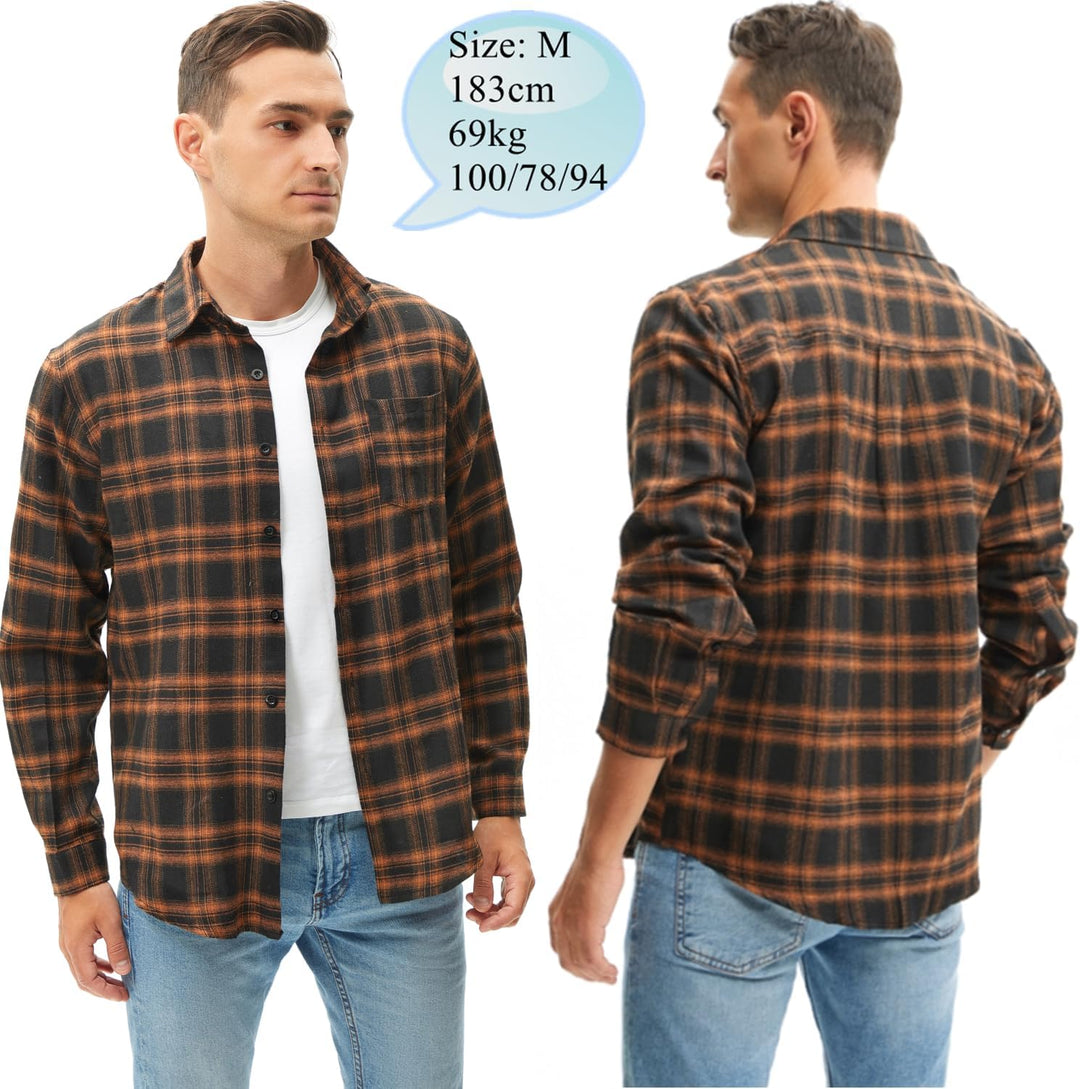 Yukiuiny Herren Holzfällerhemd 100% Baumwolle Langarm Kariertes Hemd Casual Button Down Flanell Frei