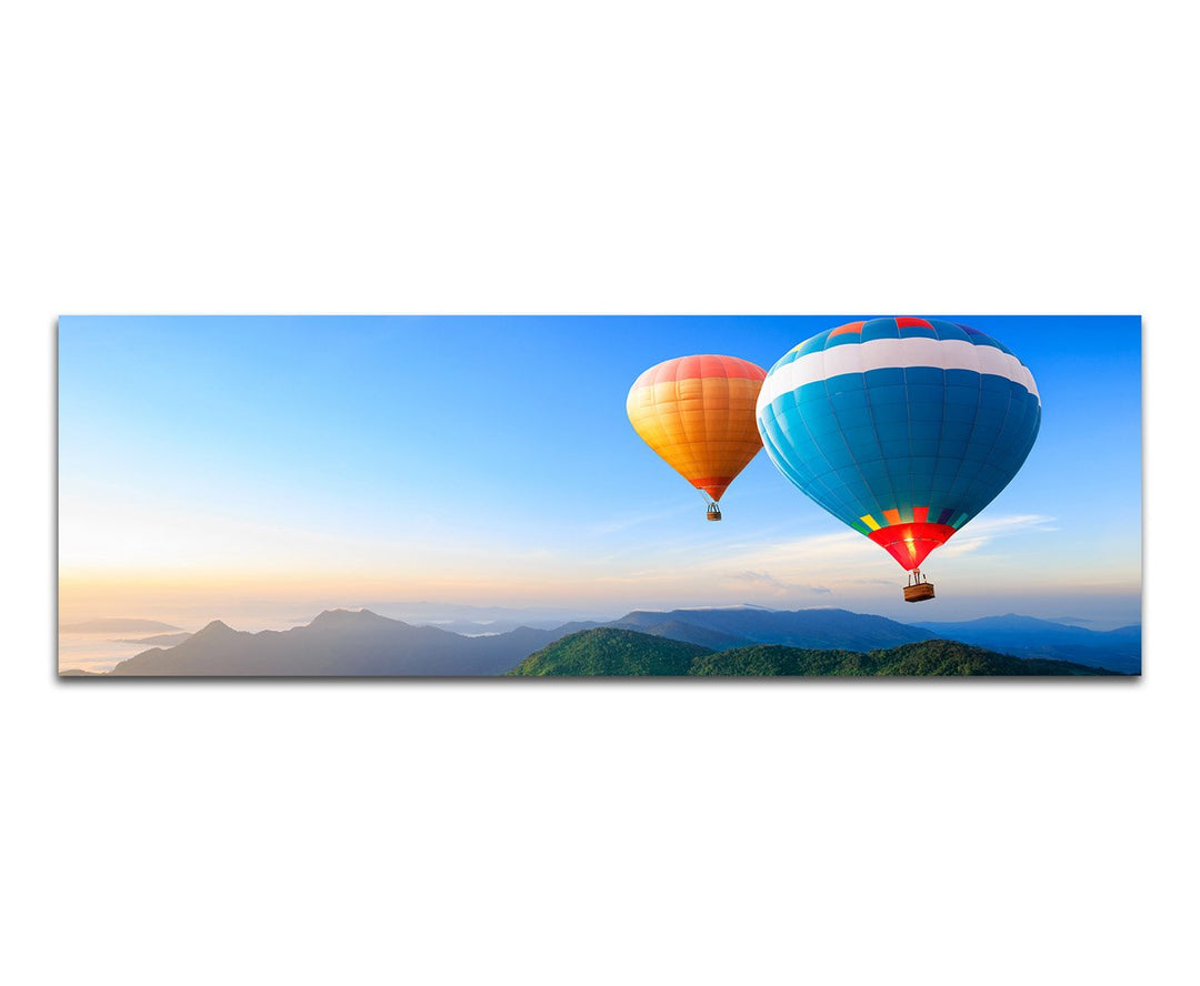 Paul Sinus Art Panoramabild auf Leinwand und Keilrahmen 120x40cm Heissluftballons Berge Landschaft