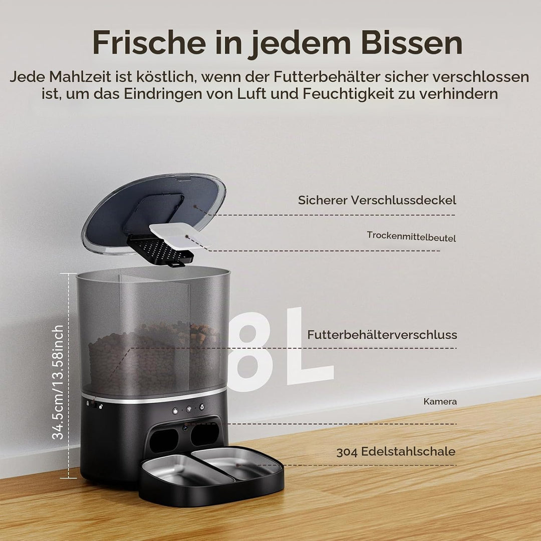 Futterautomat Katze, 2 Näpfe Katzenfutter automat mit APP, 7L Futterspender Katze, 5G WiFi Trockenfu