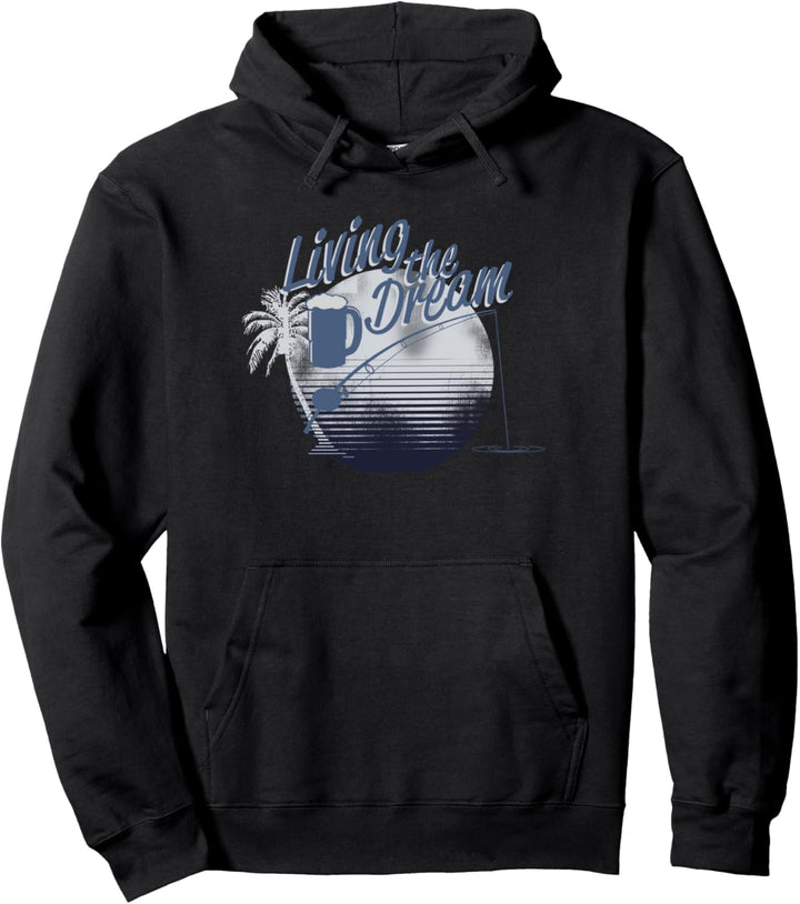 Trendy Living The Dream Fishing And Beer Sunset Pullover Hoodie