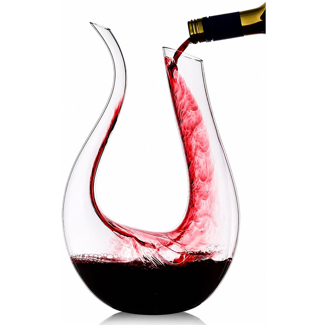 Weinkaraffe, 100 % bleifrei, U-förmig, Kristall, Weinkaraffe, rot, mundgeblasen, 1,5 l