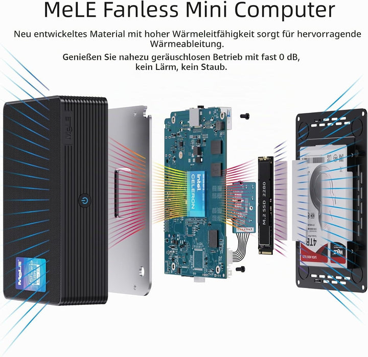 MeLE Mini PC, QuieterHD3 Celeron N5105 16GB 512GB Windows 11 Pro Mikrocomputer, Lüfterloser Kleiner