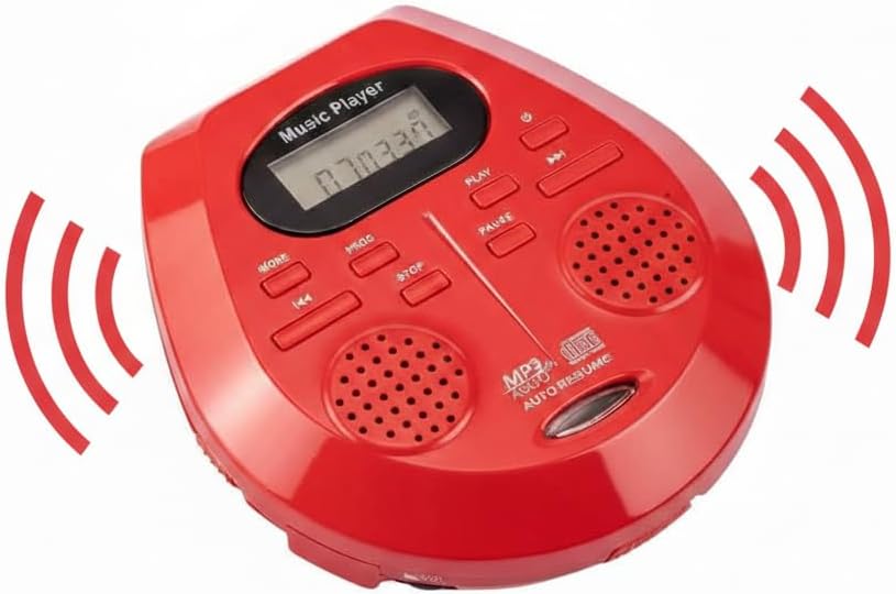 Tragbarer CD-Player mit Stereo-Lautsprechern, MP3-CD, Anti-Schock-System, Schwarz/Rot, für CD-R, CD-