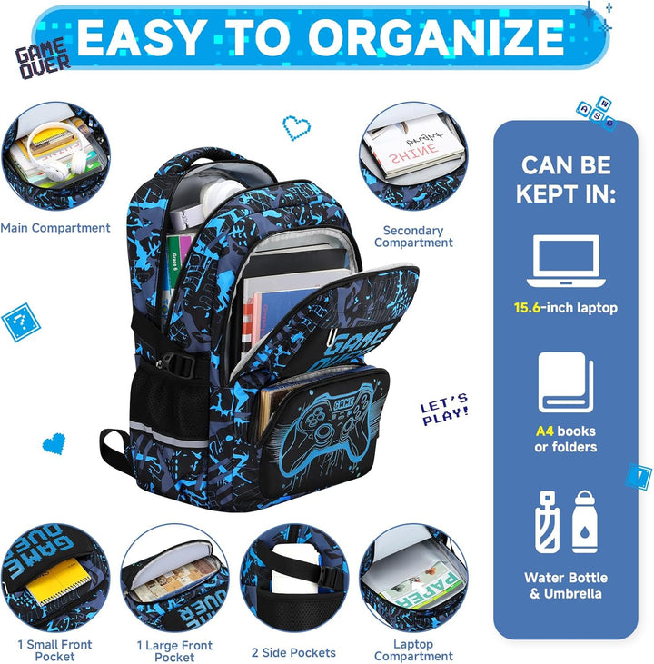 Schulrucksack Jungen Teenager, Schultasche Kinder mit Reflektoren für 3. bis 7. Klasse, Schulranzen