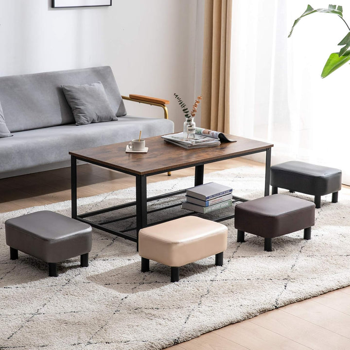 YMYNY Rechteckiger Fusshocker Sitzbank, 42 x 29 x 23 cm, Gepolsterter Hocker aus PU-Leder, mit Holzb