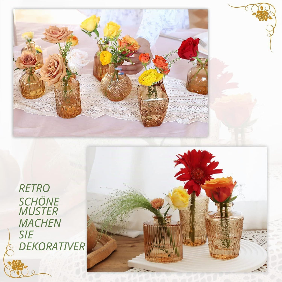 Bernsteinglas Knospen Vase 22 Stück, kleine Vasen für Blumen, klare Glasvasen für Tafelaufsätze, Taf