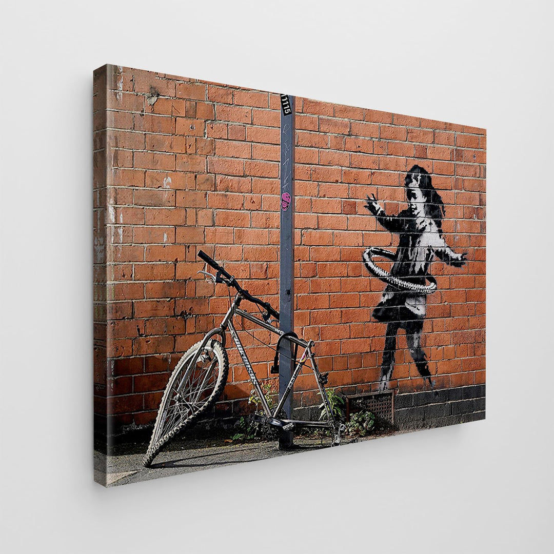 Giallobus - Gemälde - Banksy - - Standardleinwand - 140x100-23 - Kleines Mädchen Fahrrad Hula Hoop -