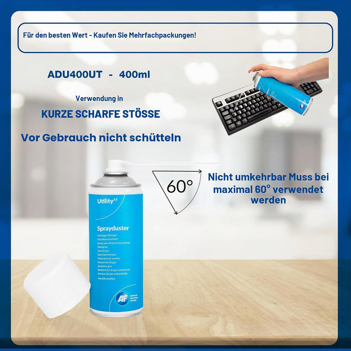 AF ADU400UT Reinigungssprühdose, Druckgaskanister, FCKW-frei, entflammbar, nicht umkehrbar, entfernt